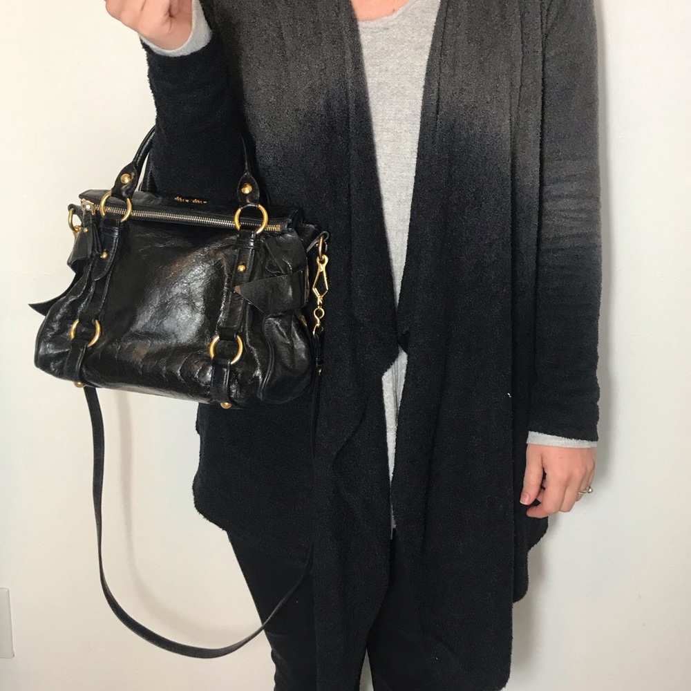 Miu Miu Vitello Lux Mini Bow Bag Authentic Black - Picture 6 of 8